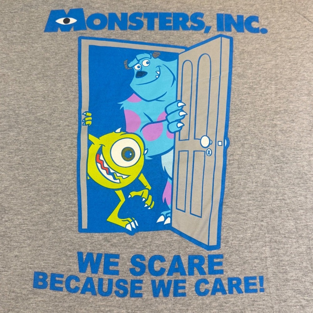 Disney Pixar Monsters Inc T-Shirt Mens Medium Gray We Scare Because We Care